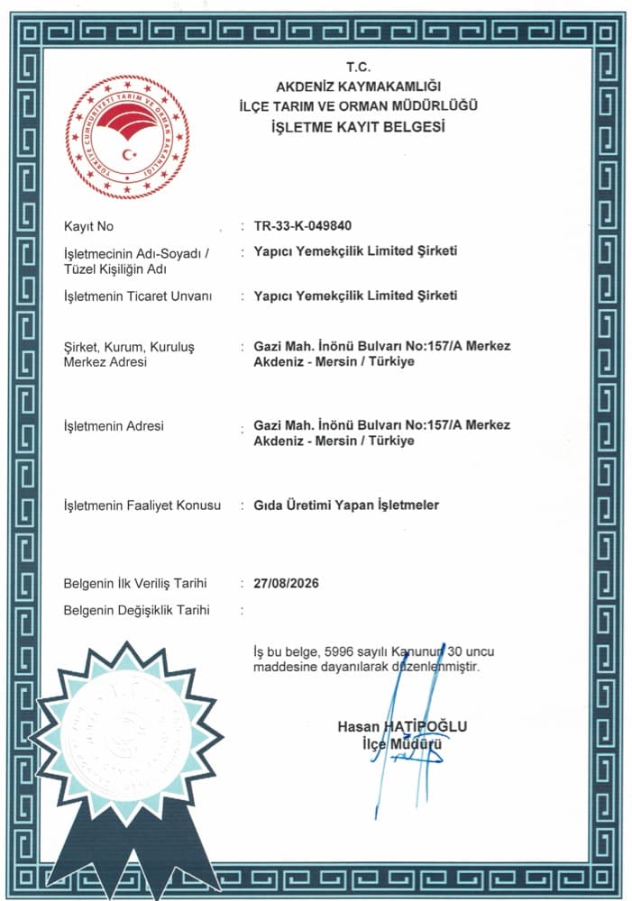 İşletme Kayıt Belgesi — T.C. Tarım ve Orman Bakanlığı